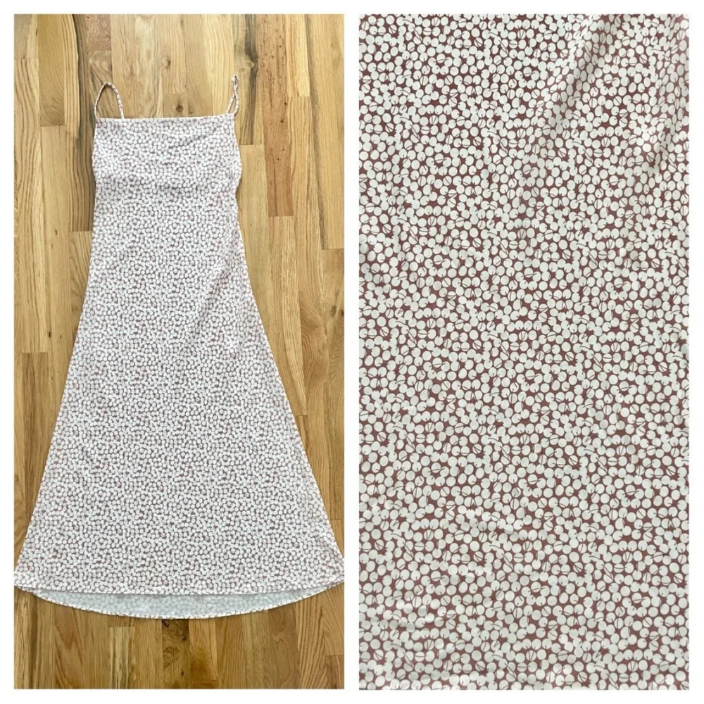 Endless Summer Berri Cherry White & Tan Cowl Neck spaghetti strap Slip Dress XS - Picture 8 of 8